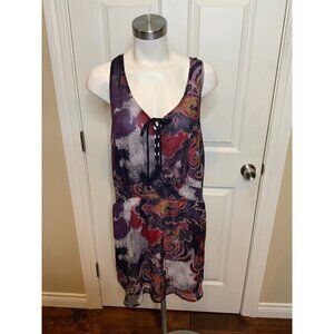 Free People Purple Paisley Lace Up Front Sleeveless Mini Dress, Size M